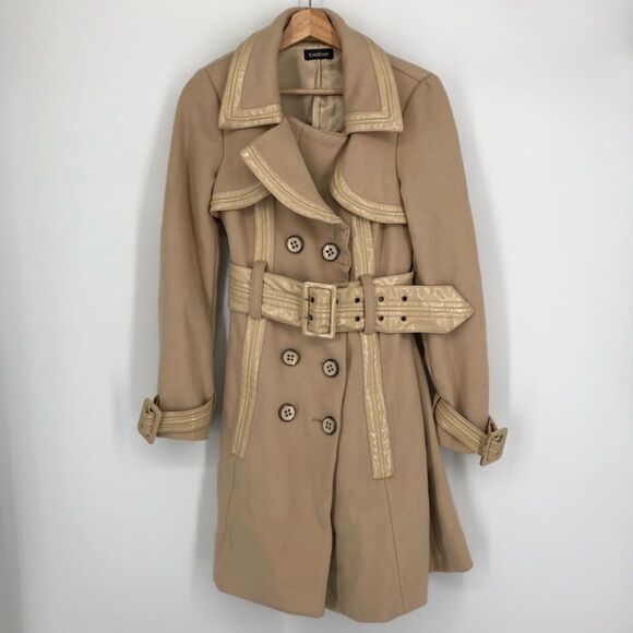 BEBE Beige Wool‎ Belted Long Pea Coat - Picture 1 of 15